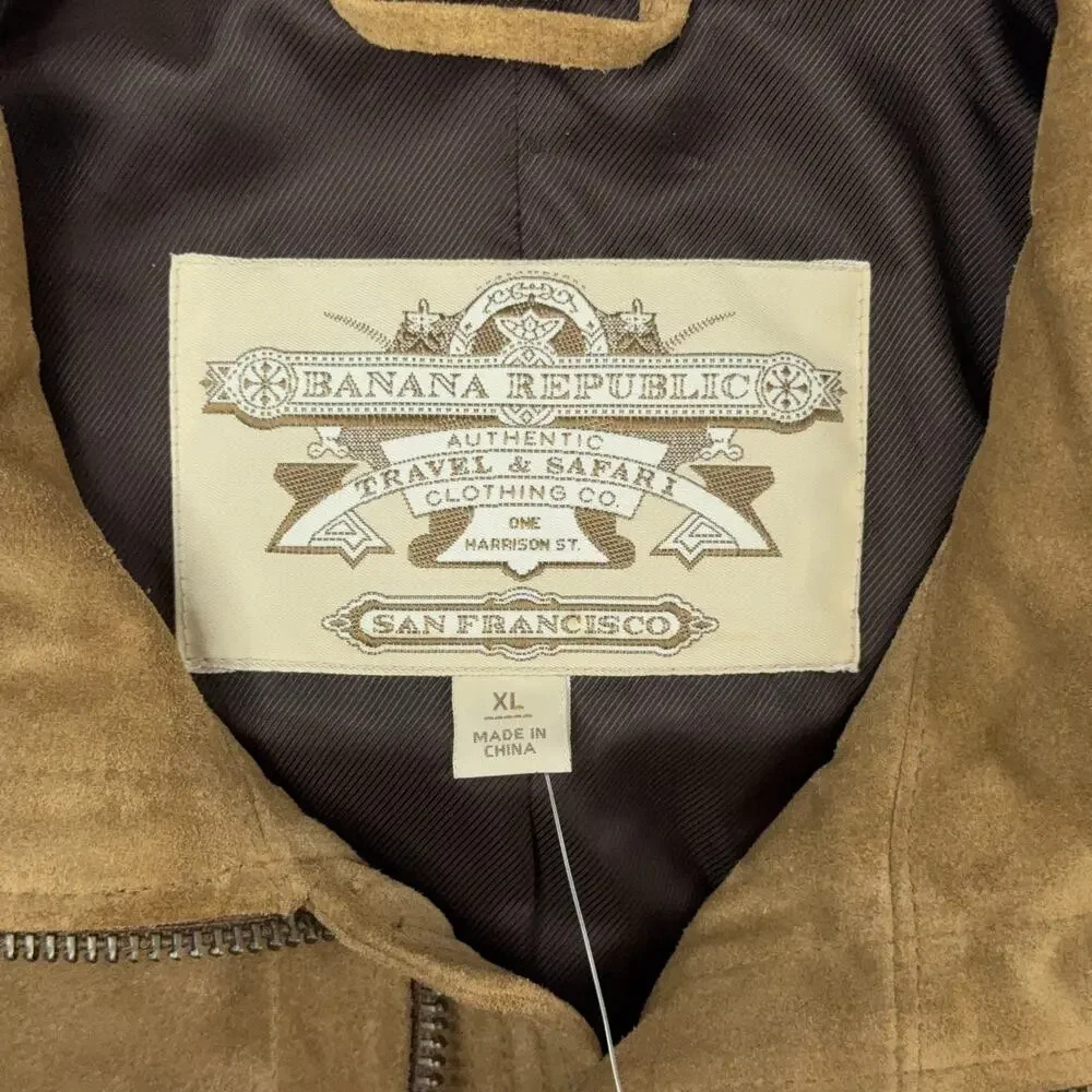 Banana Republic Suede Leather Jacket Mens XL Brown Travel Safari VTG with Tags